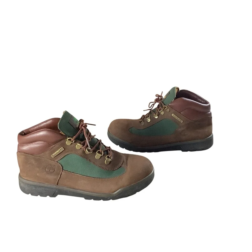 Timberland Field Boots Boys 7 Brown Green Leather Mid Top Gorpcore Lace Up
